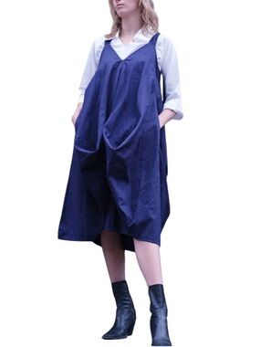 Johann Brun 🇬🇧 black thick cotton balloon hem sleeveless tie shoulder dress